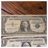 6 Total Circulated Silver Certificate Blue Seal Banknotes  Circulated 1957A series