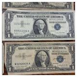 6 Total Circulated Silver Certificate Blue Seal Banknotes  Circulated 1957A series