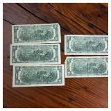 5 x Two Dollar Banknotes :: Federal Reserve Notes:  all from 2003 in crisp condition (Full House!)