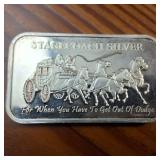 1 OZ .999 Fine Silver Bar :: Vintage Fractional Stagecoach Silver :: Dividable Bar