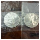 Lot of 2 total BU 2010 American Silver Eagles :: .999 Silver :: Weight: 31.1 g Diameter: 40.6 mm