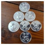 Lot of 7 Bullion Coins (BU) .999 Fine Silver :: USA ::  World Trade Unit, Plucked Tax Payer