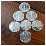 Lot of 7 Bullion Coins (BU) .999 Fine Silver :: USA ::  World Trade Unit, Plucked Tax Payer