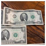 Large Lot (5 Notes) :: Series 1976 $2 Federal Reserve Notes  crisp, clean!