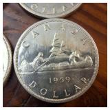 Lot of 4 Canada Dollars :: 80% silver :: 36mm (23.31 grams) :: Years 1949, 1954, 1957, 1959