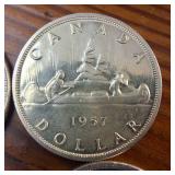 Lot of 4 Canada Dollars :: 80% silver :: 36mm (23.31 grams) :: Years 1949, 1954, 1957, 1959