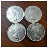 Lot of 4 Canada Dollars :: 80% silver :: 36mm (23.31 grams) :: Years 1949, 1954, 1957, 1959