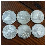 Lot of 6 :: 90% Silver Dollars:  Multiple Year U.S. Mint commemorative coin honoring History!