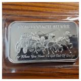 1 OZ .999 Fine Silver Bar :: Vintage Fractional Stagecoach Silver :: Dividable Bar