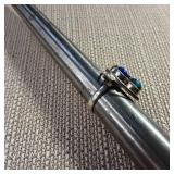 Large teardrop shaped sterling silver ring with four multicolored cabochon stones. size 8.25 - 9.0g