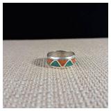 Sterling silver Turquoise & Coral Composite Ring - Size 7  7.25 : Weight of 3.9 grams