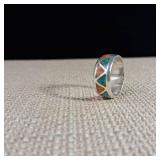 Sterling silver Turquoise & Coral Composite Ring - Size 7  7.25 : Weight of 3.9 grams