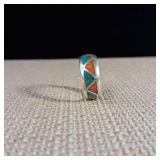 Sterling silver Turquoise & Coral Composite Ring - Size 7  7.25 : Weight of 3.9 grams