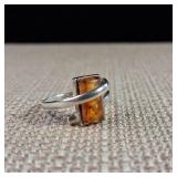 Sterling Silver Ring - Possibly Amber - Size 8.25 - 3.1g