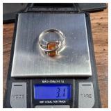 Sterling Silver Ring - Possibly Amber - Size 8.25 - 3.1g