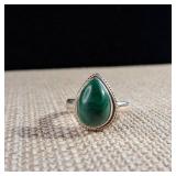 Pear or Tear Shaped - Malachite Sterling Silver Ring - Sz 9.25 - 6.3g