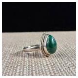 Pear or Tear Shaped - Malachite Sterling Silver Ring - Sz 9.25 - 6.3g