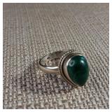 Pear or Tear Shaped - Malachite Sterling Silver Ring - Sz 9.25 - 6.3g
