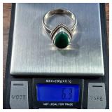 Pear or Tear Shaped - Malachite Sterling Silver Ring - Sz 9.25 - 6.3g
