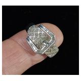 Belt - Buckle Ring - Sterling Silver covered in many stones! - Size 7  3.3g :: Stamped .925