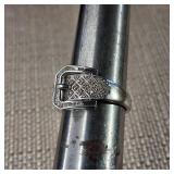 Belt - Buckle Ring - Sterling Silver covered in many stones! - Size 7  3.3g :: Stamped .925