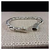 Large MENS - Sterling Link Bracelet - Awesome Key style security clasp -  36g  Stamped 925