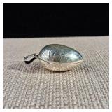 Decorative Engraved Egg Shaped Locket - Pill Container - 1 5/8inch - 8.4g - Sterling Silver