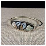 Vintage - Abalone & Mother of Pearl "Palm Tree" Inlay Bracelet - Alpaca Mexico (Nickel-silver)