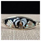 Vintage - Abalone & Mother of Pearl "Palm Tree" Inlay Bracelet - Alpaca Mexico (Nickel-silver)