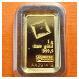 GOLD BAR :: 1 gram .9999 Pure Gold :: Certified Assay :: Valcambi Suisse