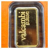 GOLD BAR :: 1 gram .9999 Pure Gold :: Certified Assay :: Valcambi Suisse