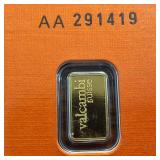 GOLD BAR :: 1 gram .9999 Pure Gold :: Certified Assay :: Valcambi Suisse