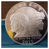 2011 U.S. Army Commemorative Silver Dollar :: 90% silver, diameter of 38.1 mm :: 26.73 grams
