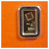 GOLD BAR :: 1 gram .9999 Pure Gold :: Certified Assay :: Valcambi Suisse