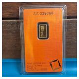 GOLD BAR :: 1 gram .9999 Pure Gold :: Certified Assay :: Valcambi Suisse