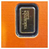 GOLD BAR :: 1 gram .9999 Pure Gold :: Certified Assay :: Valcambi Suisse