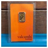 GOLD BAR :: 1 gram .9999 Pure Gold :: Certified Assay :: Valcambi Suisse