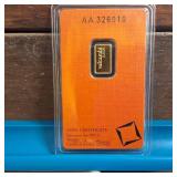 GOLD BAR :: 1 gram .9999 Pure Gold :: Certified Assay :: Valcambi Suisse