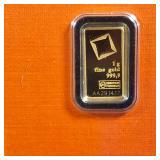 GOLD BAR :: 1 gram .9999 Pure Gold :: Certified Assay :: Valcambi Suisse
