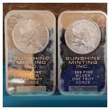 Lot of 2: Sunshine Mint 1 Troy Ounce .999 Fine Silver Bars