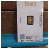 .9999 Pure Gold :: PAMP Swiss Made :: 1 gram solid gold bar :: Brilliant Uncirculated (BU)