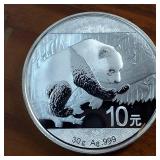 1 Oz. .999 Silver Bullion  2016  10 Yuan Face Value Panda  Excellent Condition