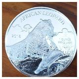 This 2018 Ghana African Leopard 1 oz Silver Coin 0.999 fine silver, 5 Cedi in currency
