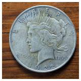 1922-D Peace Dollar 90% Silver, 26.73 grams :: circulated-nice :0.77344 troy ounces silver