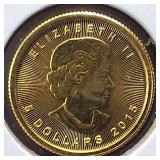 2015 Canada 1/10 oz Gold Maple Leaf 0.9999 fine (24-karat) gold bullion coin :: $5 CAD face value :: (BU)