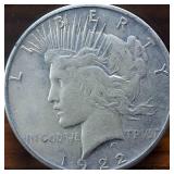 1922-S Peace Dollar 90% Silver, 26.73 grams :: circulated :0.77344 troy ounces silver