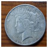 1923-D Peace Dollar 90% Silver, 26.73 grams :: circulated :0.77344 troy ounces silver