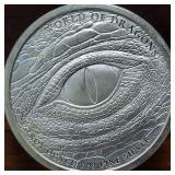 1 OZ .999 Fine Silver Collectible The Aztec Bullion -Depicts the powerful reptilian eye of the dragon