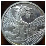1 OZ .999 Fine Silver Collectible The Aztec Bullion -Depicts the powerful reptilian eye of the dragon
