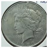 1922-D Peace Dollar 90% Silver, 26.73 grams :: Fine Condition :0.77344 troy ounces silver